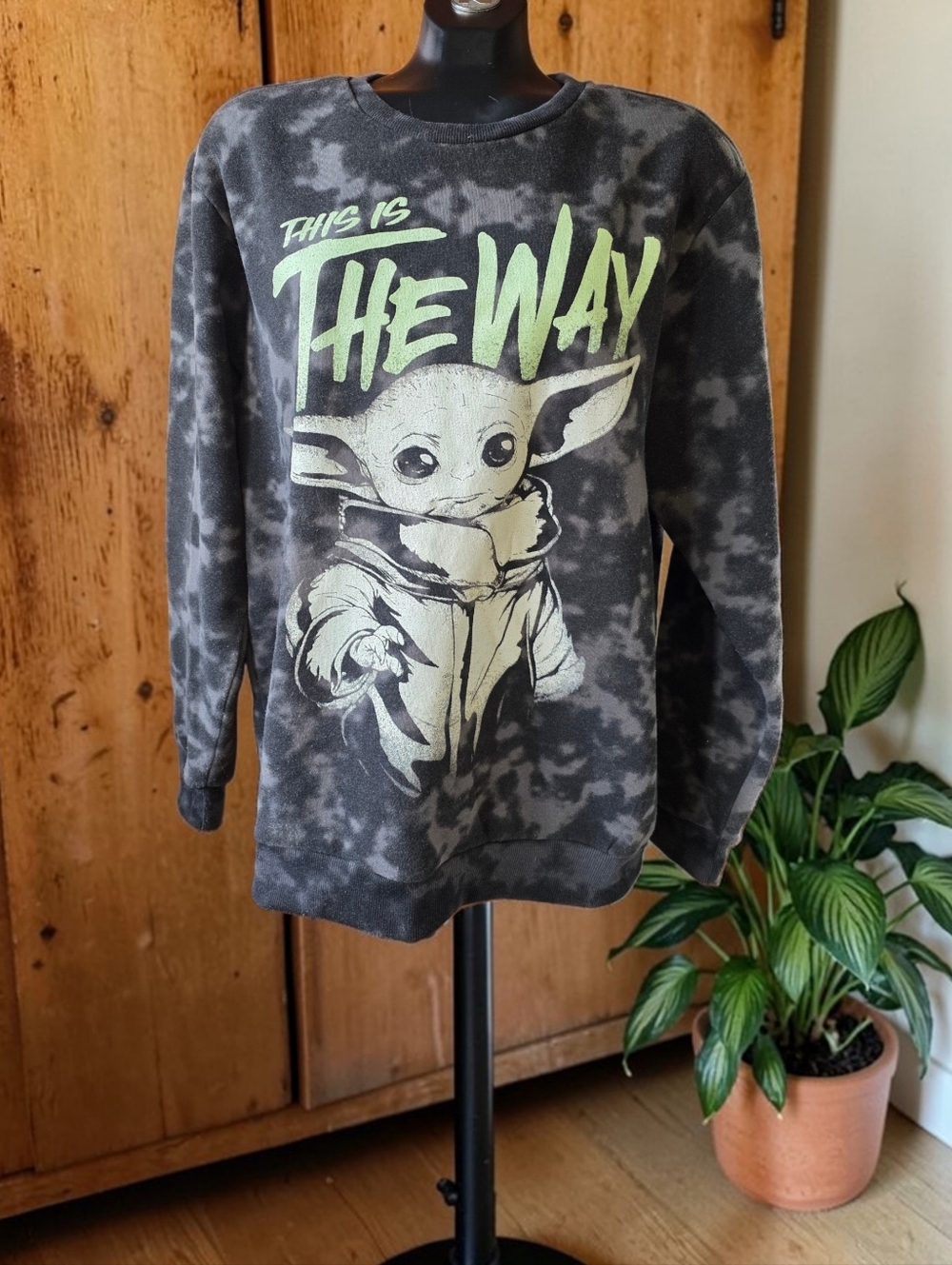 Star Wars Grogu Black Tie-Dye Sweatshirt with  Green 'This Is The Way' Graphic